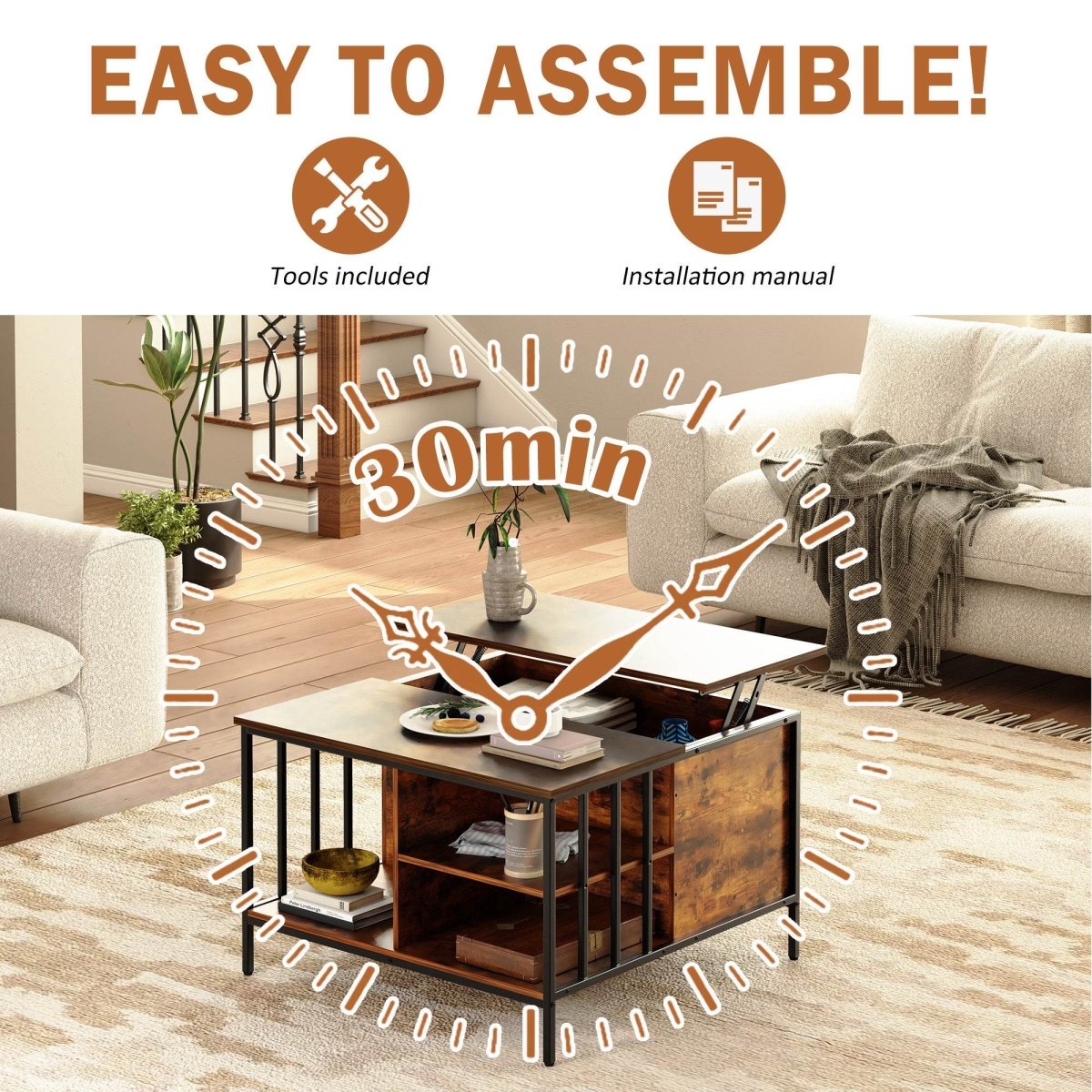 Farmhouse Lift - Top Coffee Table With Storage - Serenova - Omega Lifestyles