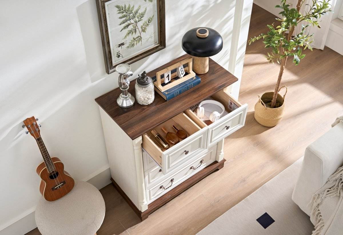 Farmhouse Style 5-Drawer Walnut MDF Dresser Chest - Sleep Galleria