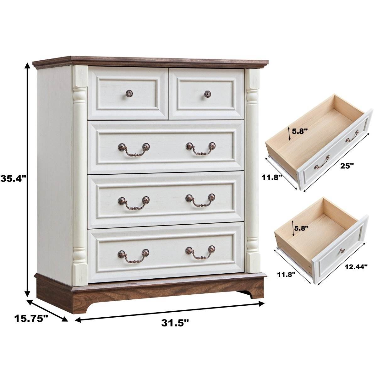 Farmhouse Style 5-Drawer Walnut MDF Dresser Chest - Sleep Galleria