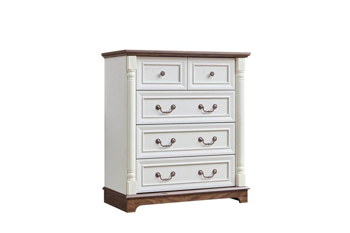 Farmhouse Style 5-Drawer Walnut MDF Dresser Chest - Sleep Galleria