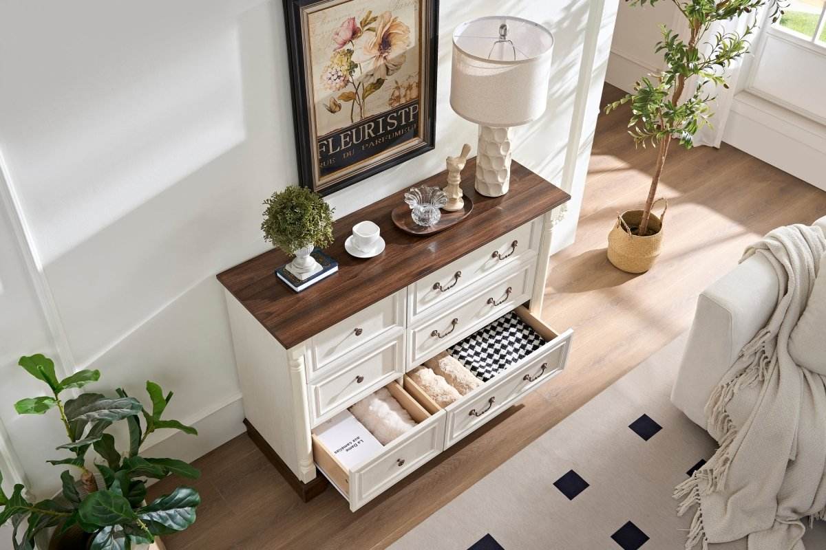 Farmhouse Style 6-Drawer Walnut MDF Dresser Chest - Sleep Galleria
