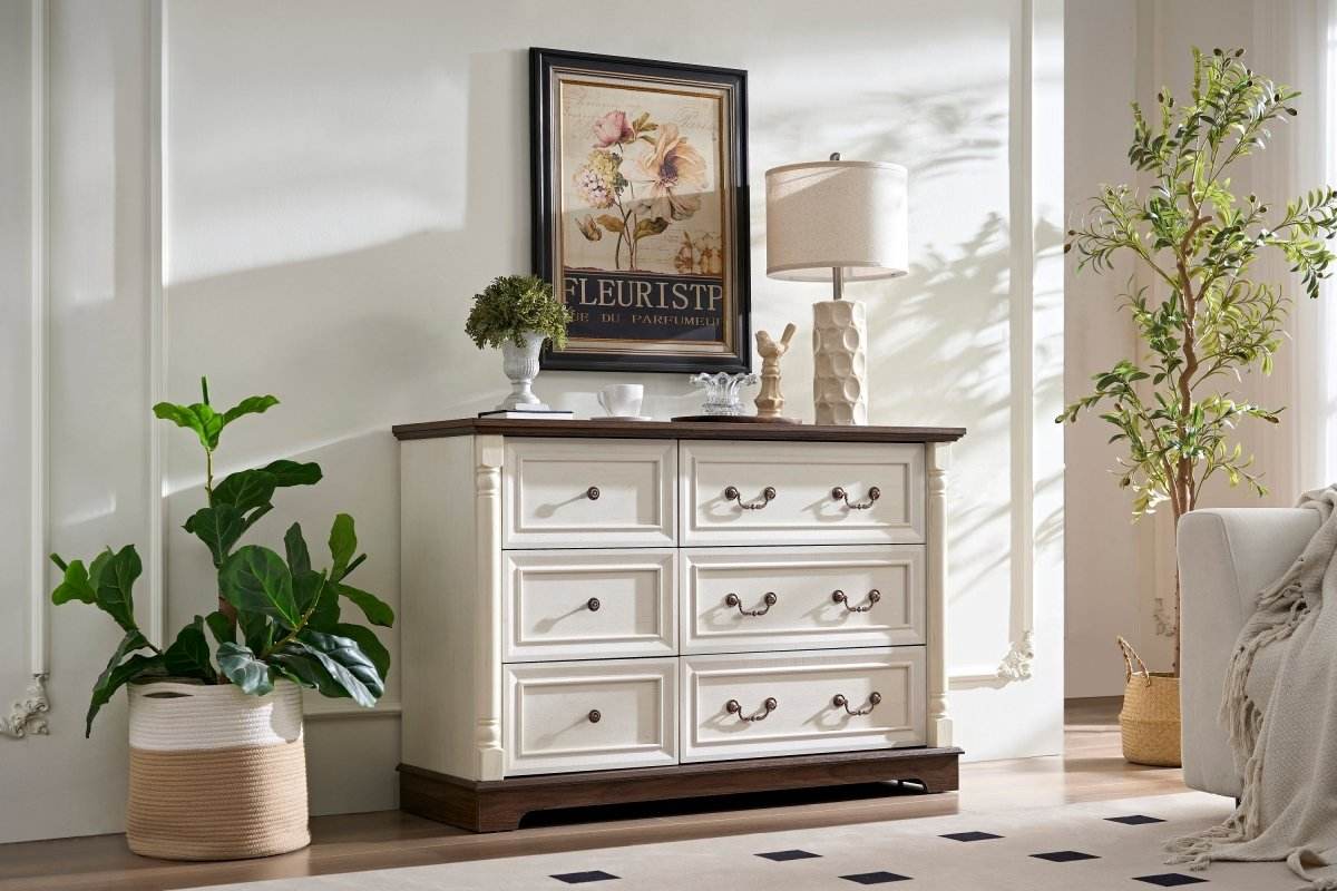 Farmhouse Style 6-Drawer Walnut MDF Dresser Chest - Sleep Galleria