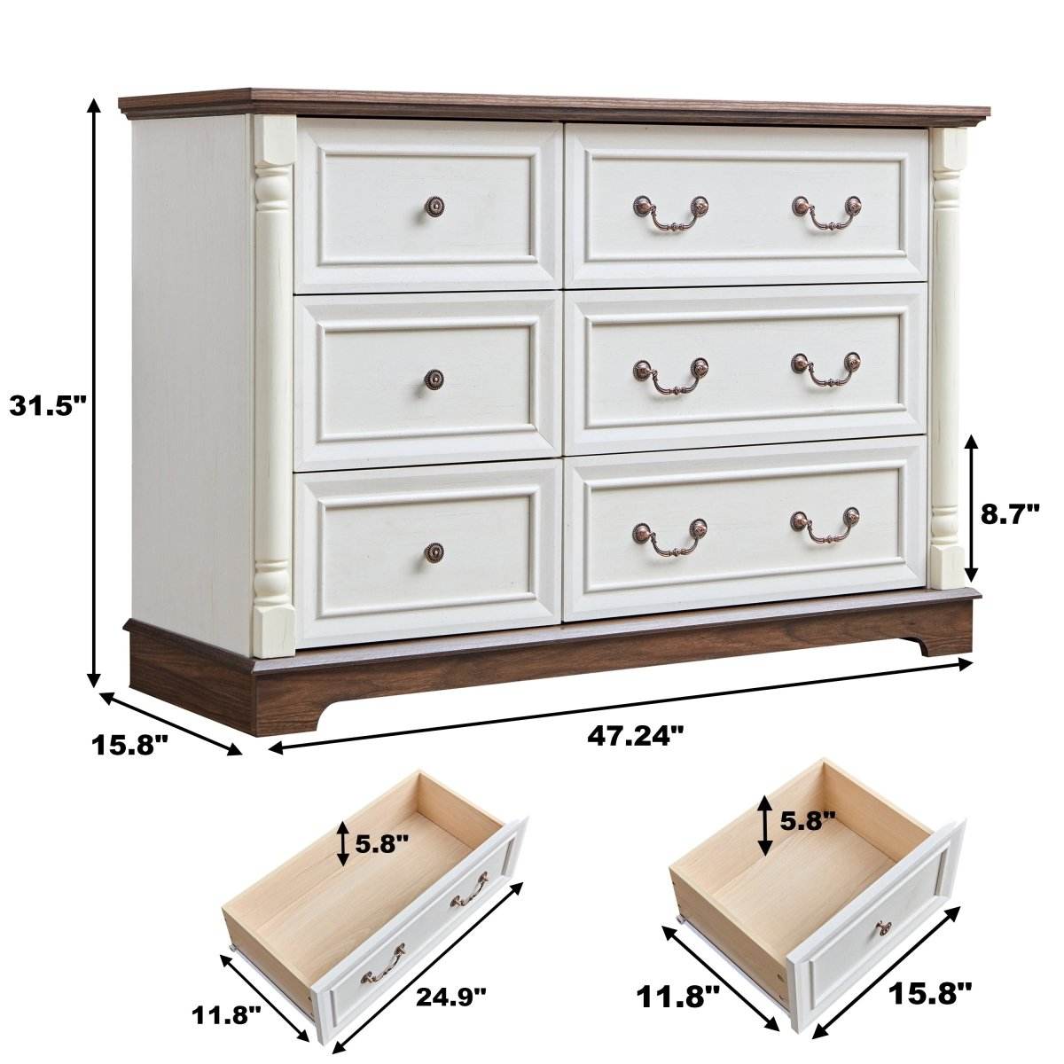Farmhouse Style 6-Drawer Walnut MDF Dresser Chest - Sleep Galleria
