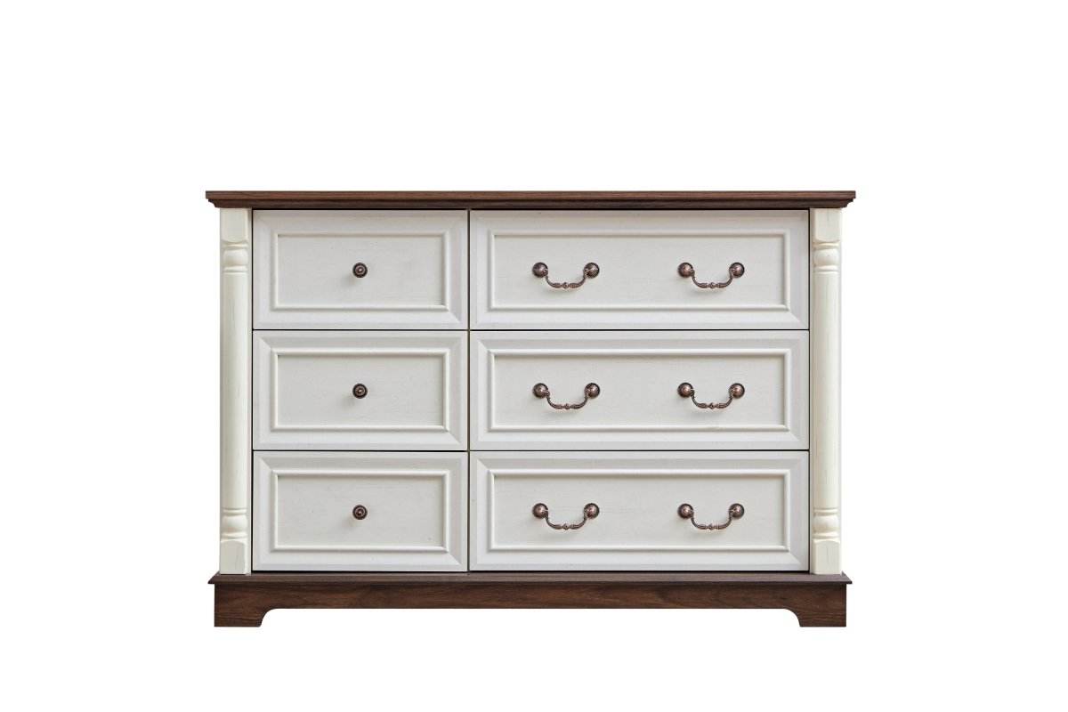 Farmhouse Style 6-Drawer Walnut MDF Dresser Chest - Sleep Galleria