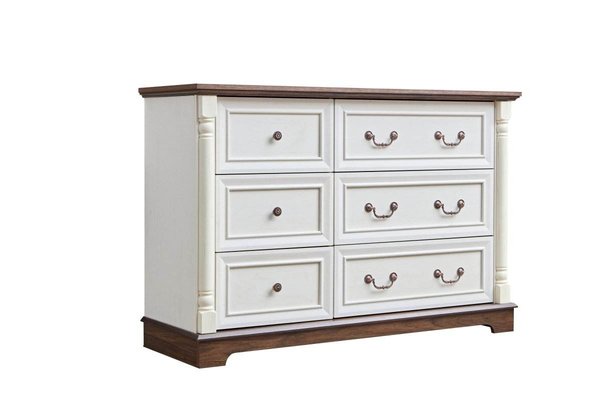 Farmhouse Style 6-Drawer Walnut MDF Dresser Chest - Sleep Galleria