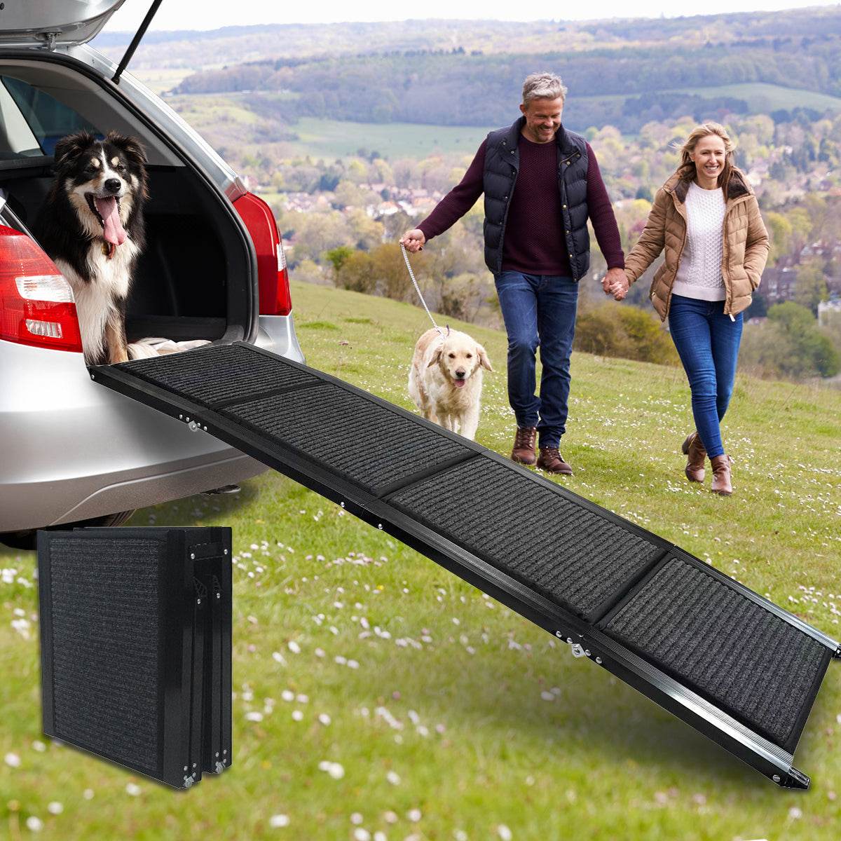 Folding Portable Aluminum Alloy Dog Ramp With Non-Slip Surface - Sleep Galleria