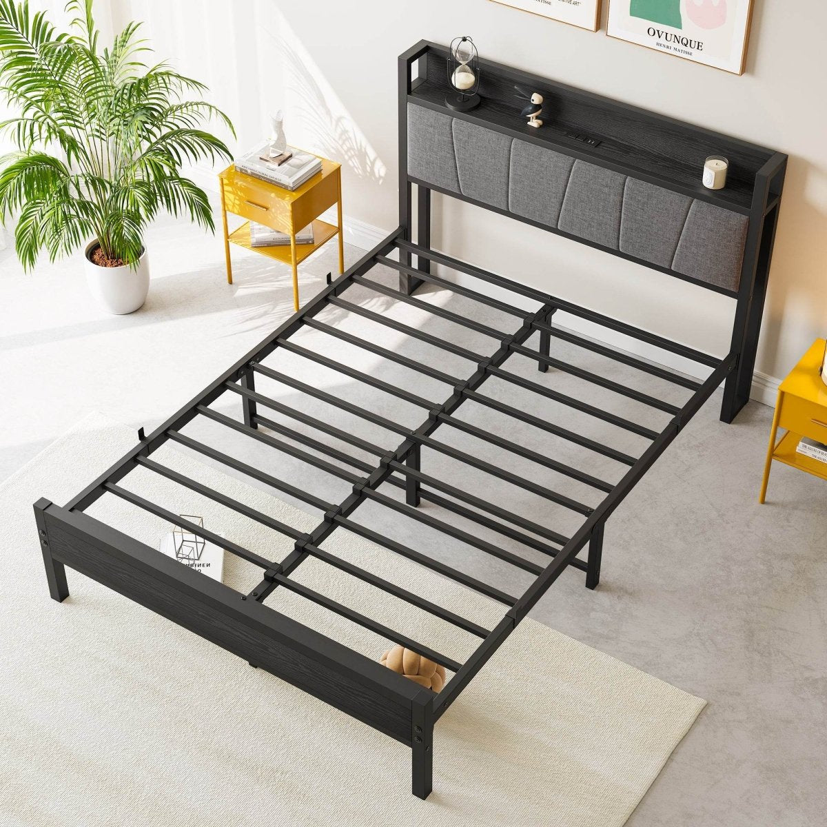 Full Full Size Bed Frame With Storage Headboard Charging Station - Serenova - Omega Lifestyles