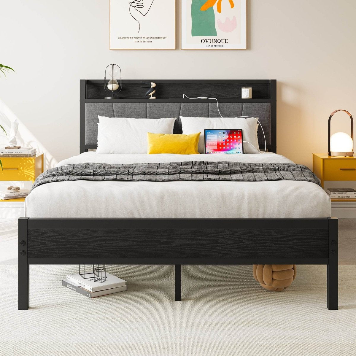 Full Full Size Bed Frame With Storage Headboard Charging Station - Serenova - Omega Lifestyles