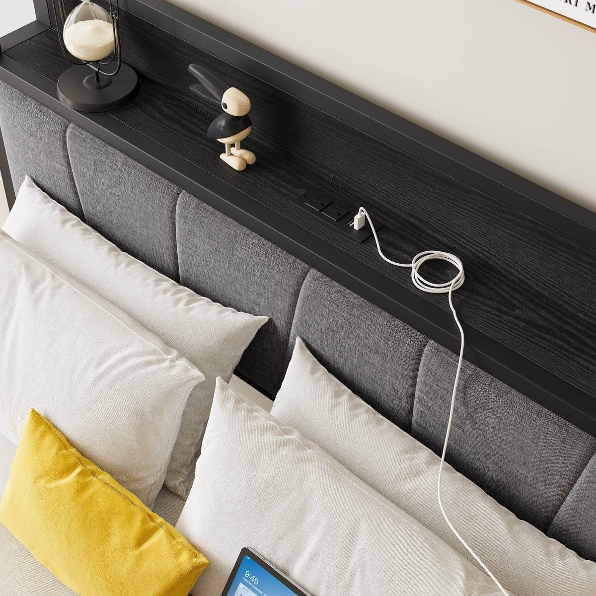 Full Full Size Bed Frame With Storage Headboard Charging Station - Serenova - Omega Lifestyles