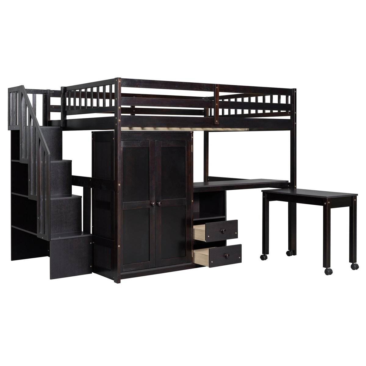 Full Multifunctional Solid Wood Loft Bed With Storage - Sleep Galleria