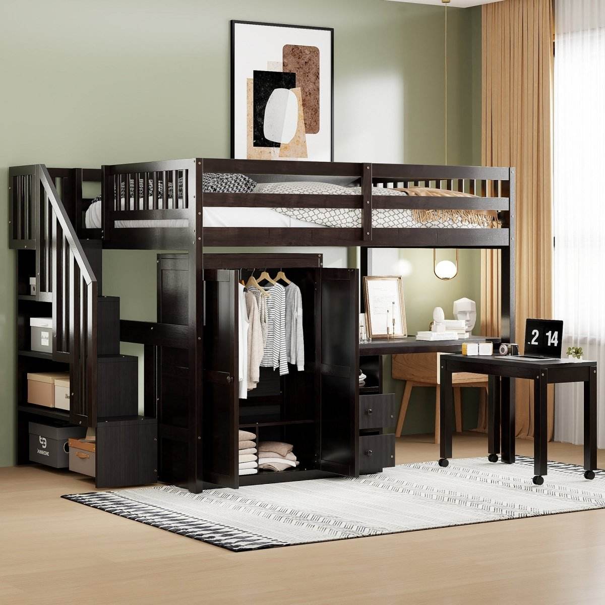 Full Multifunctional Solid Wood Loft Bed With Storage - Sleep Galleria