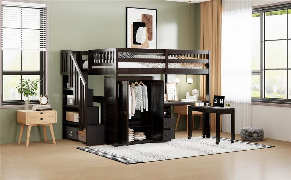 Full Multifunctional Solid Wood Loft Bed With Storage - Sleep Galleria