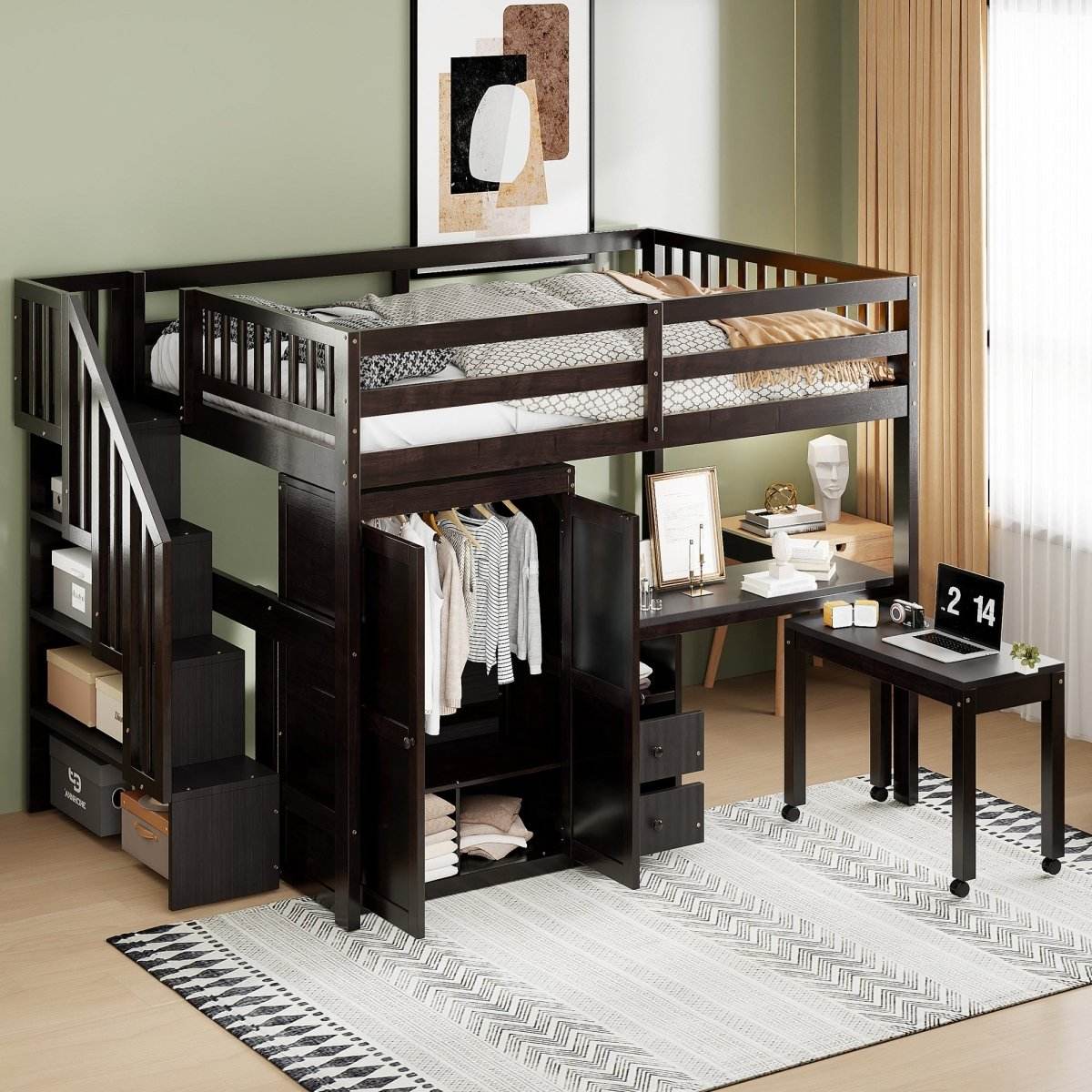 Full Multifunctional Solid Wood Loft Bed With Storage - Sleep Galleria