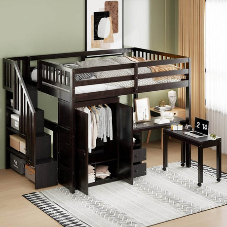 Full Multifunctional Solid Wood Loft Bed With Storage - Sleep Galleria
