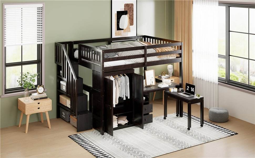 Full Multifunctional Solid Wood Loft Bed With Storage - Sleep Galleria