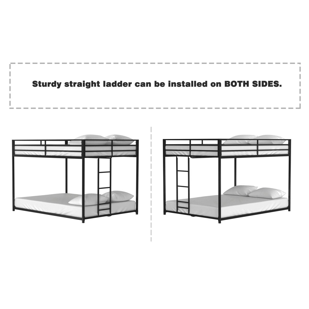 Full Over Full Metal Bunk Bed Frame With Ladder and Guardrails - Serenova - Omega Lifestyles