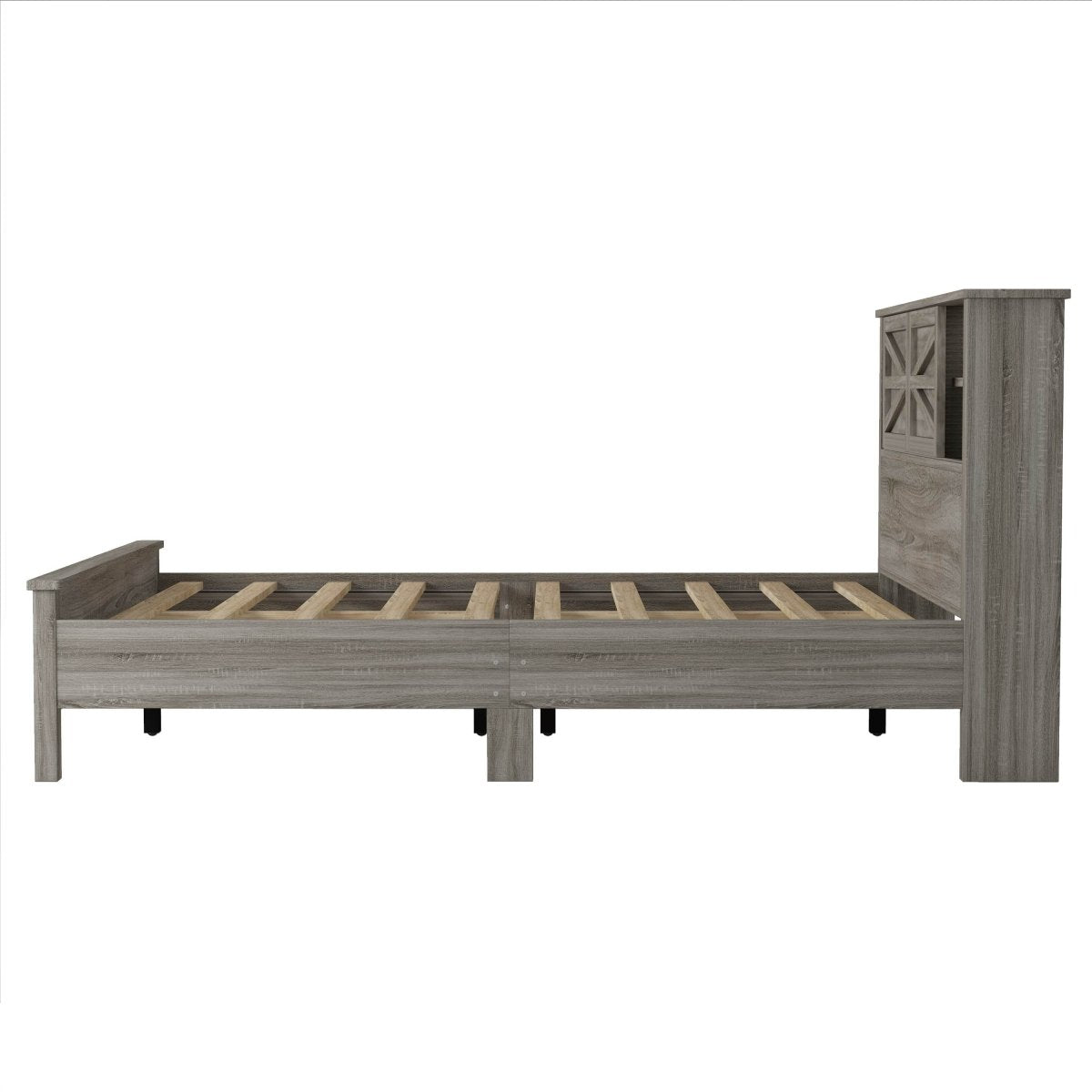 Full Platform Bed With Double Sliding Barn Door Charging Station - Serenova - Omega Lifestyles