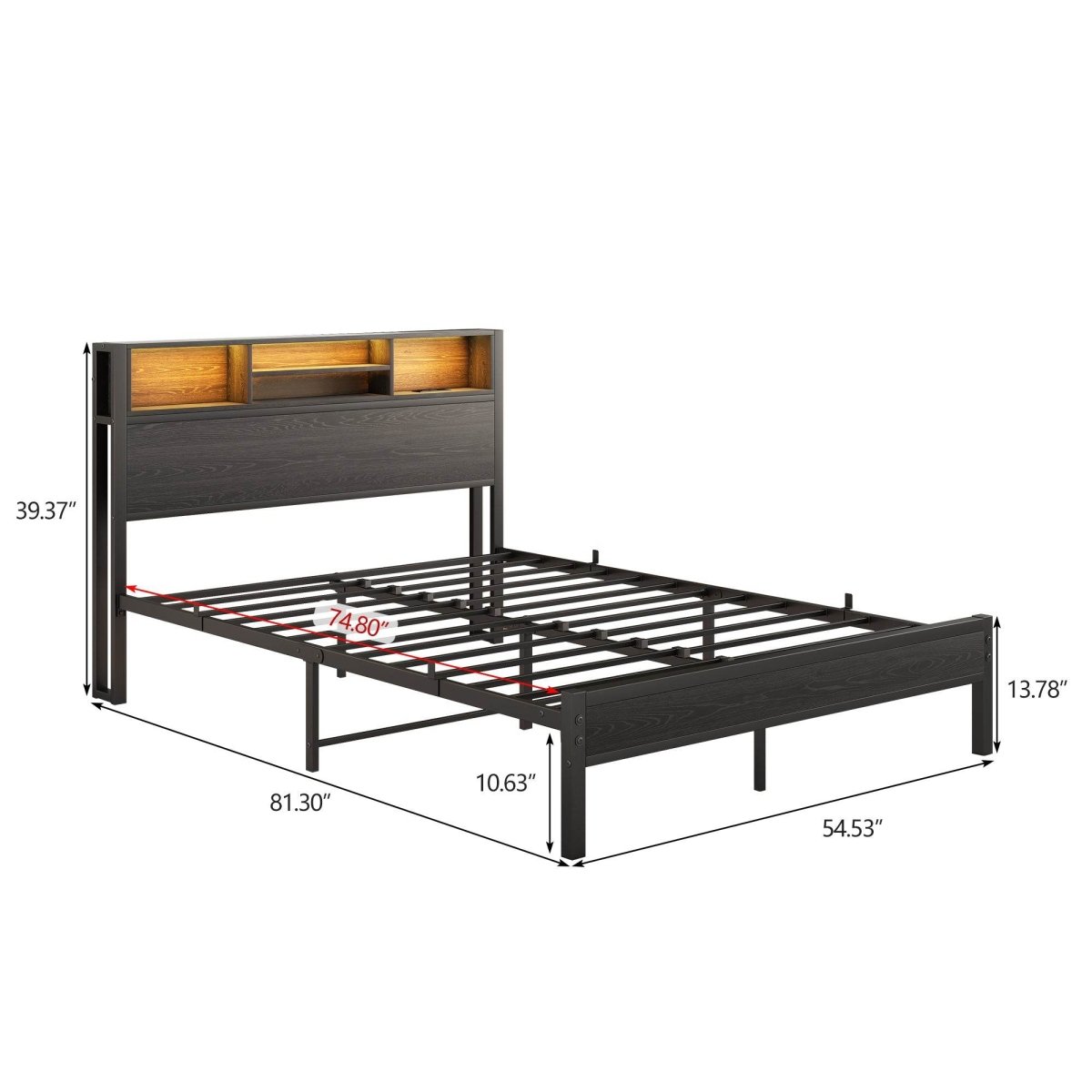 Full Size Metal Wood Storage Bed Frame With Charging Station - Serenova - Omega Lifestyles