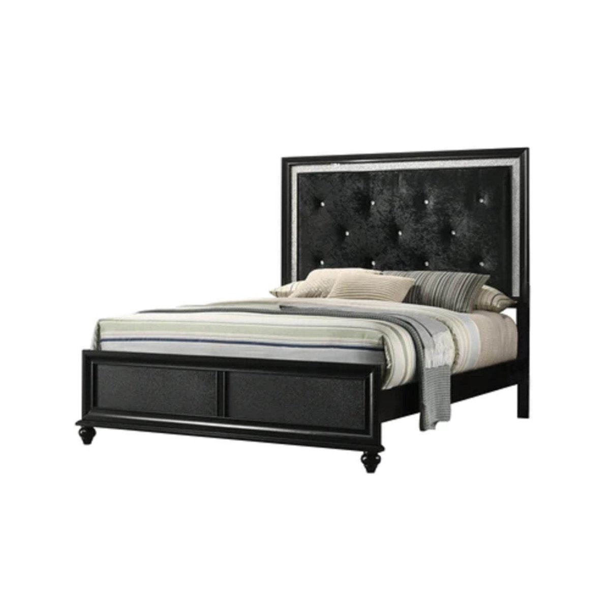 Full Size Modern Glam Black Upholstered Panel Bed - Serenova - Omega Lifestyles