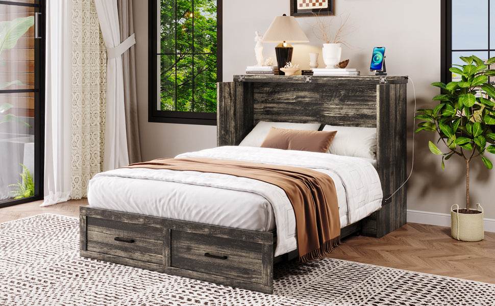 Full Size Murphy Bed Cabinet With Charging Station - Sleep Galleria