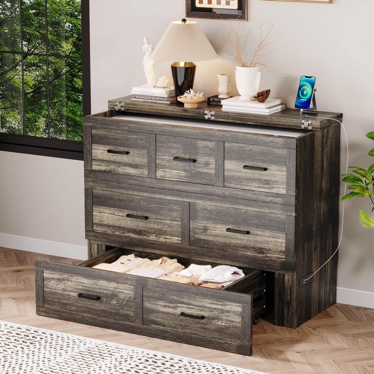 Full Size Murphy Bed Cabinet With Charging Station - Sleep Galleria