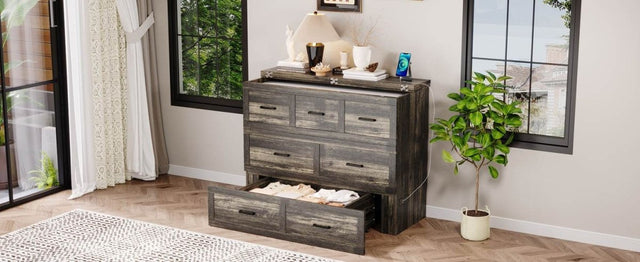 Full Size Murphy Bed Cabinet With Charging Station - Omega Lifestyles