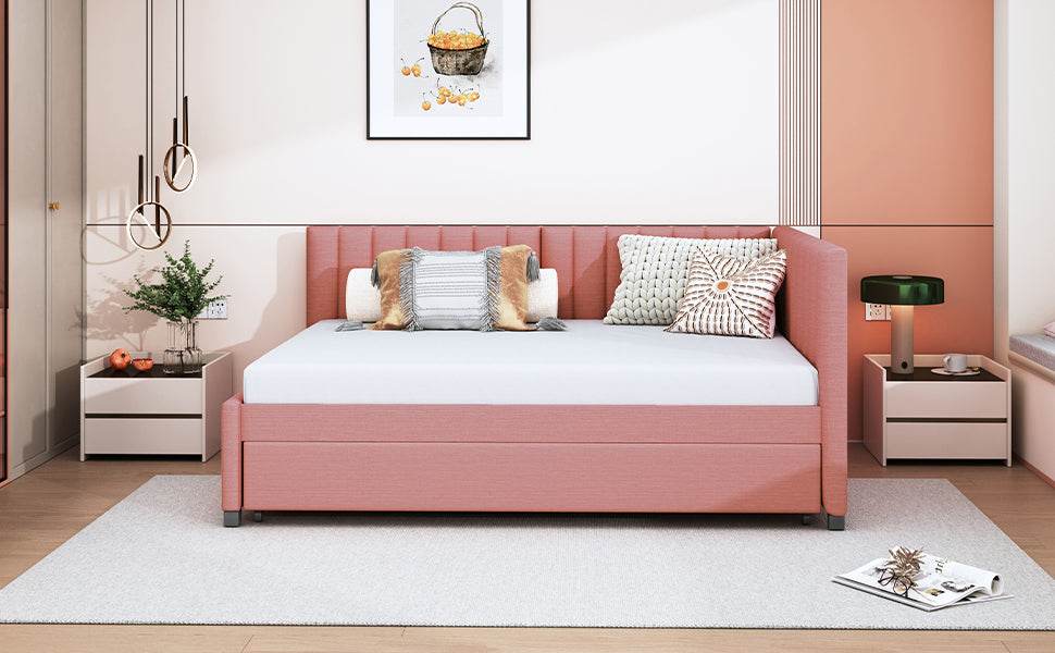 Full Upholstered Linen Daybed With Twin Trundle - Sleep Galleria