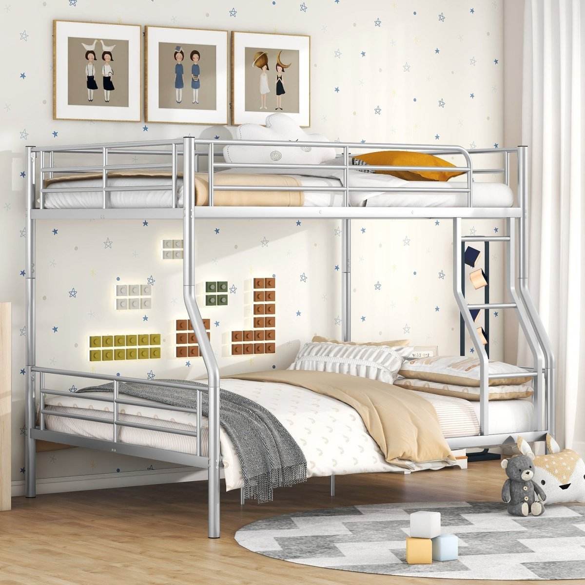 Full XL Over Queen Iron Metal Bunk Bed Silver Finish - Sleep Galleria