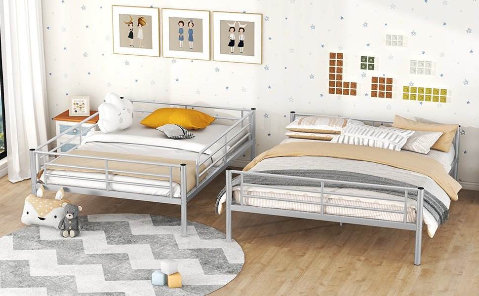 Full XL Over Queen Iron Metal Bunk Bed Silver Finish - Sleep Galleria