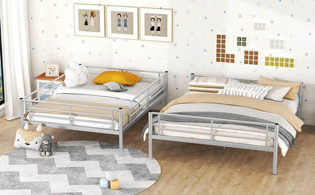 Full XL Over Queen Iron Metal Bunk Bed Silver Finish - Sleep Galleria