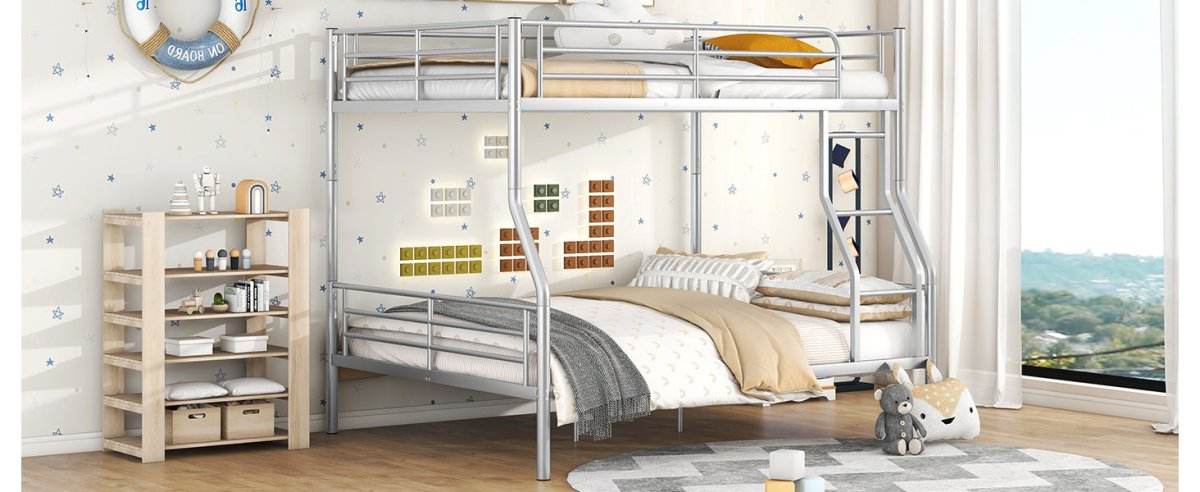 Full XL Over Queen Iron Metal Bunk Bed Silver Finish - Sleep Galleria