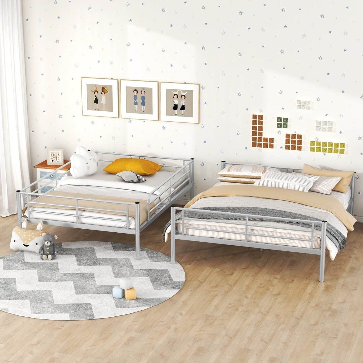 Full XL Over Queen Iron Metal Bunk Bed Silver Finish - Sleep Galleria