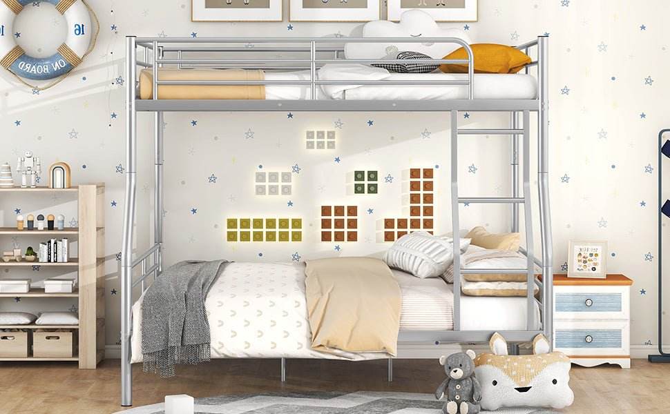 Full XL Over Queen Iron Metal Bunk Bed Silver Finish - Sleep Galleria