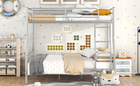 Full XL Over Queen Iron Metal Bunk Bed Silver Finish - Sleep Galleria