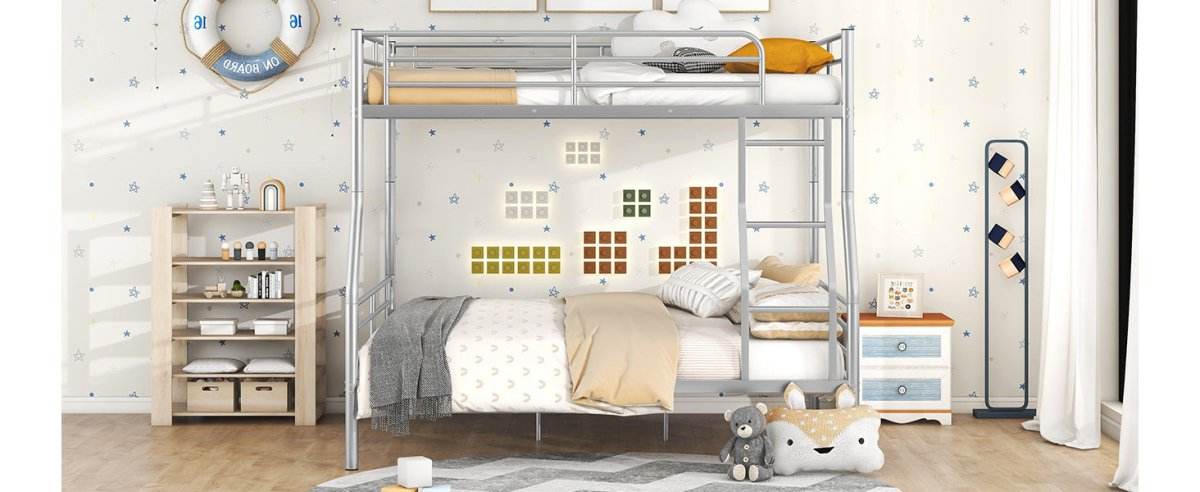 Full XL Over Queen Iron Metal Bunk Bed Silver Finish - Sleep Galleria