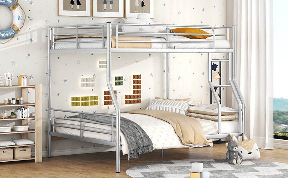 Full XL Over Queen Iron Metal Bunk Bed Silver Finish - Sleep Galleria