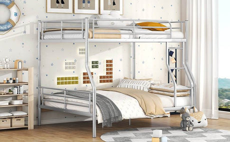 Full XL Over Queen Iron Metal Bunk Bed Silver Finish - Sleep Galleria