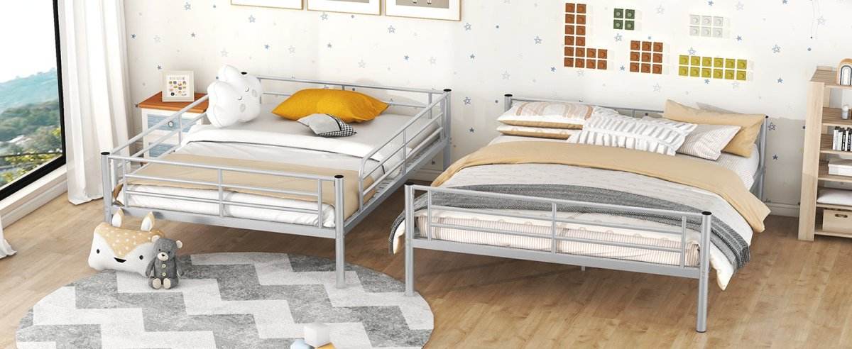 Full XL Over Queen Iron Metal Bunk Bed Silver Finish - Sleep Galleria