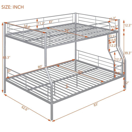 Full XL Over Queen Iron Metal Bunk Bed Silver Finish - Sleep Galleria