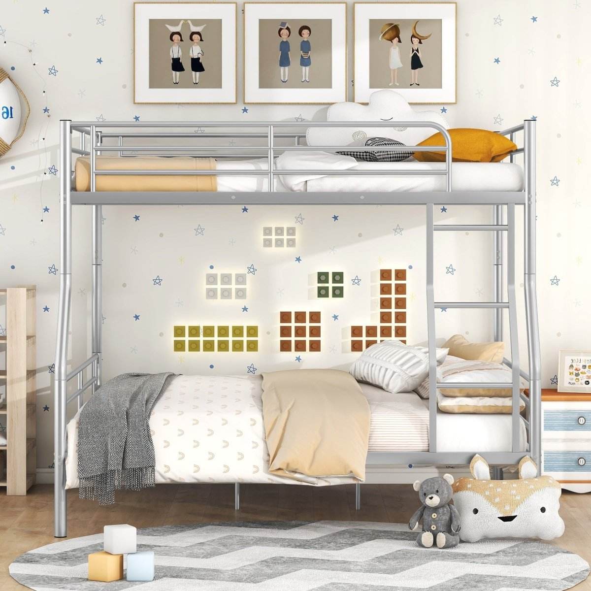 Full XL Over Queen Iron Metal Bunk Bed Silver Finish - Sleep Galleria