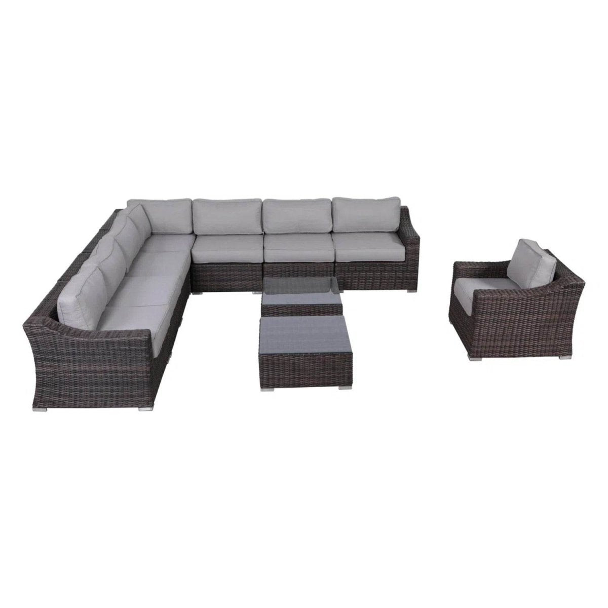 Fully Assembled 10 - Piece Brown Wicker Outdoor Patio Seating Set - Serenova - Omega Lifestyles