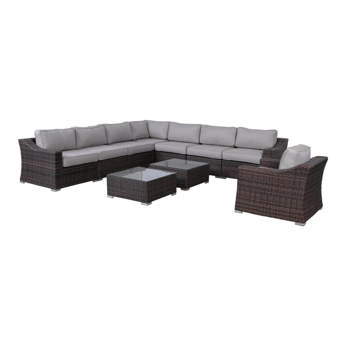 Fully Assembled 10 - Piece Brown Wicker Outdoor Patio Seating Set - Serenova - Omega Lifestyles