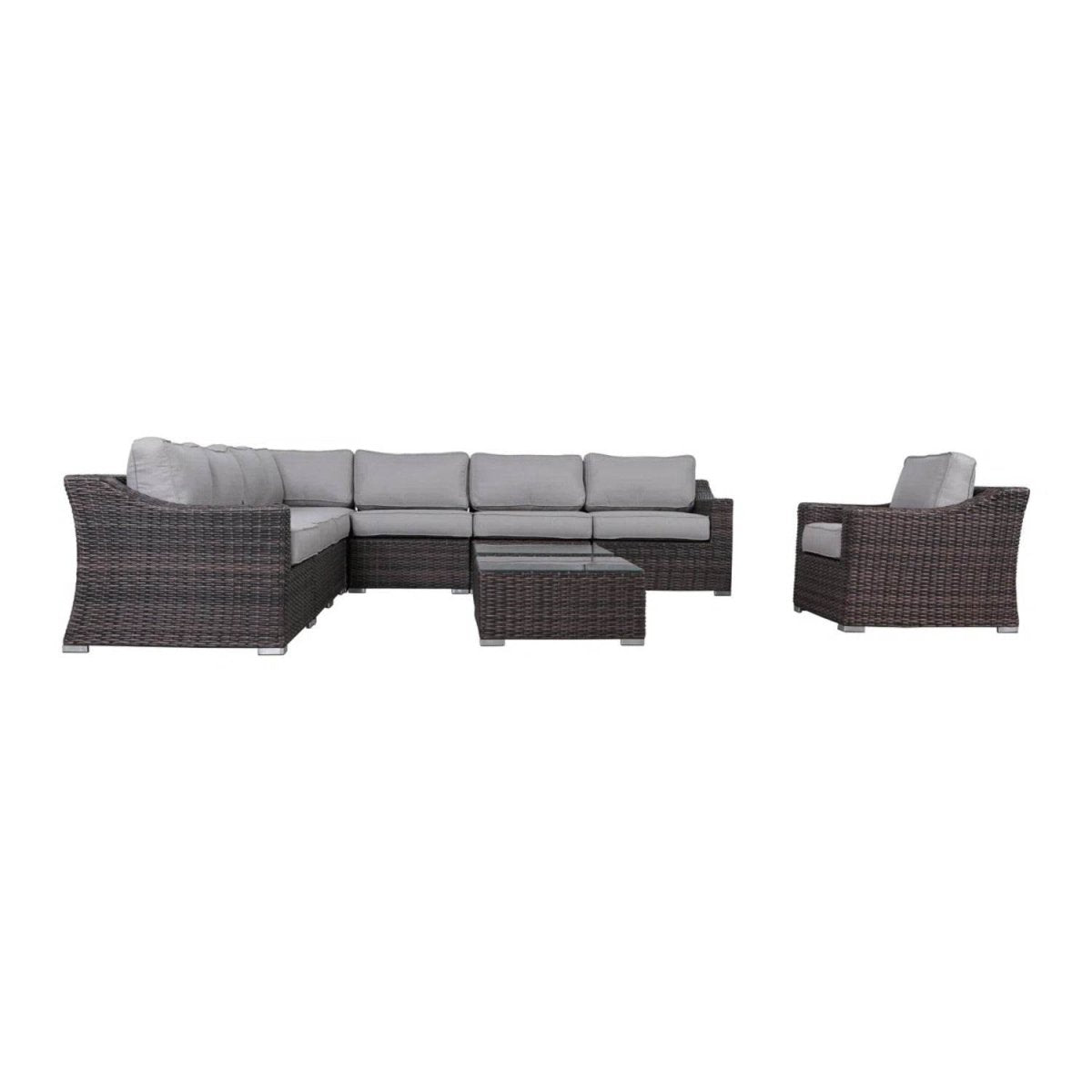 Fully Assembled 10 - Piece Brown Wicker Outdoor Patio Seating Set - Serenova - Omega Lifestyles
