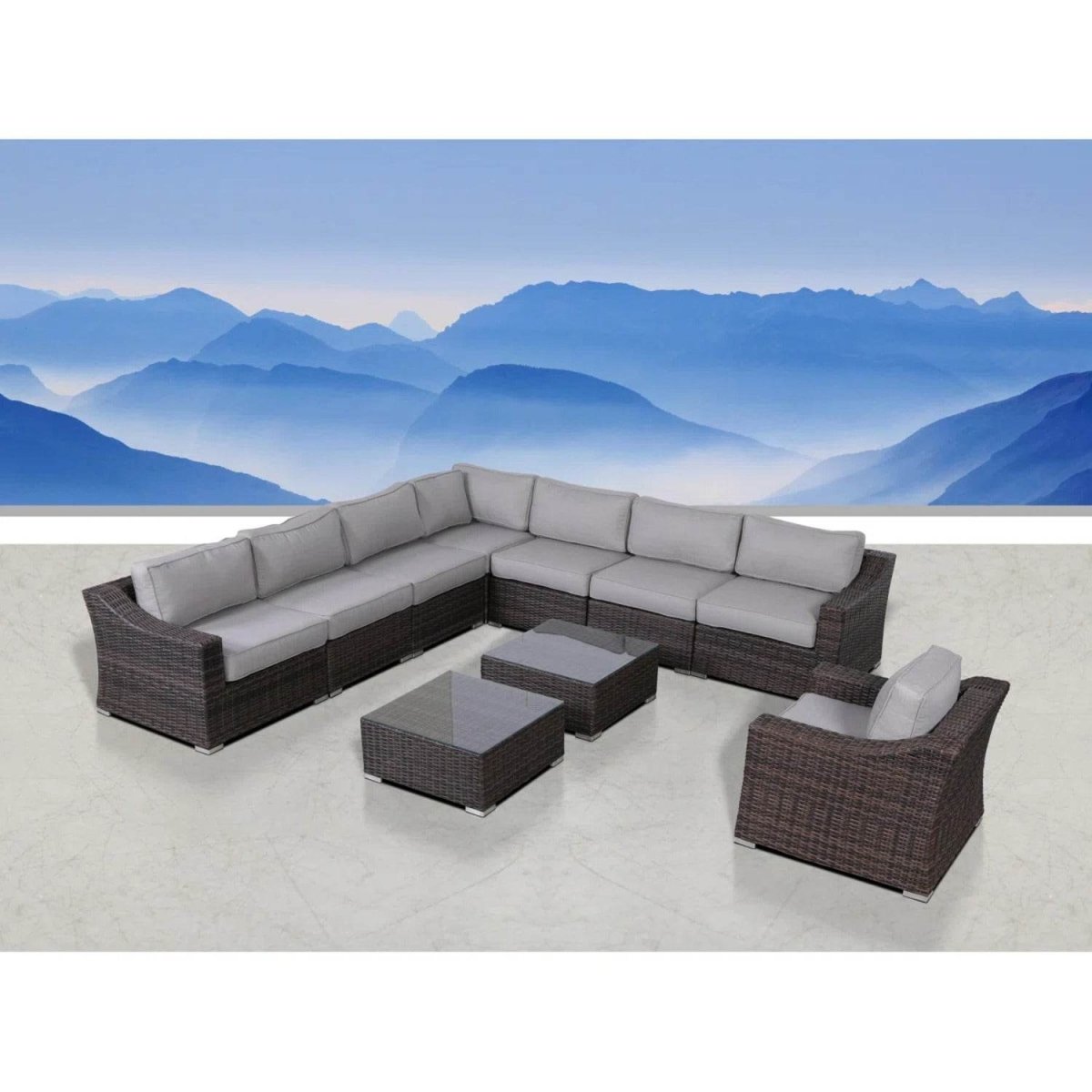 Fully Assembled 10 - Piece Brown Wicker Outdoor Patio Seating Set - Serenova - Omega Lifestyles