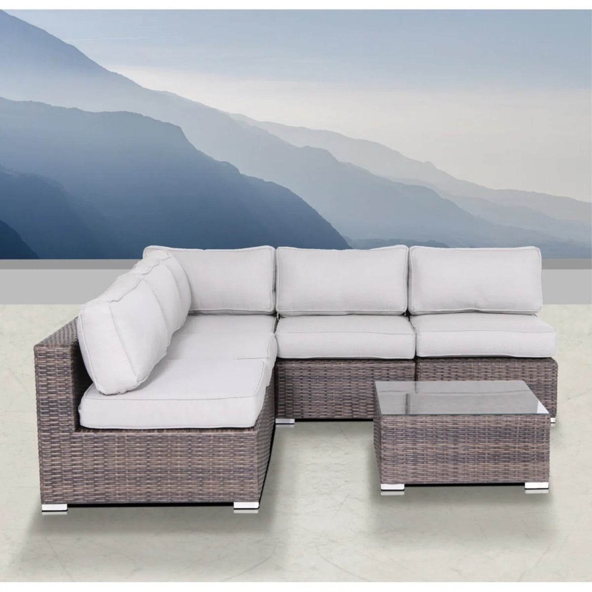 Fully Assembled Outdoor Wicker 4 - Person Seating Set With Cushions - Serenova - Omega Lifestyles