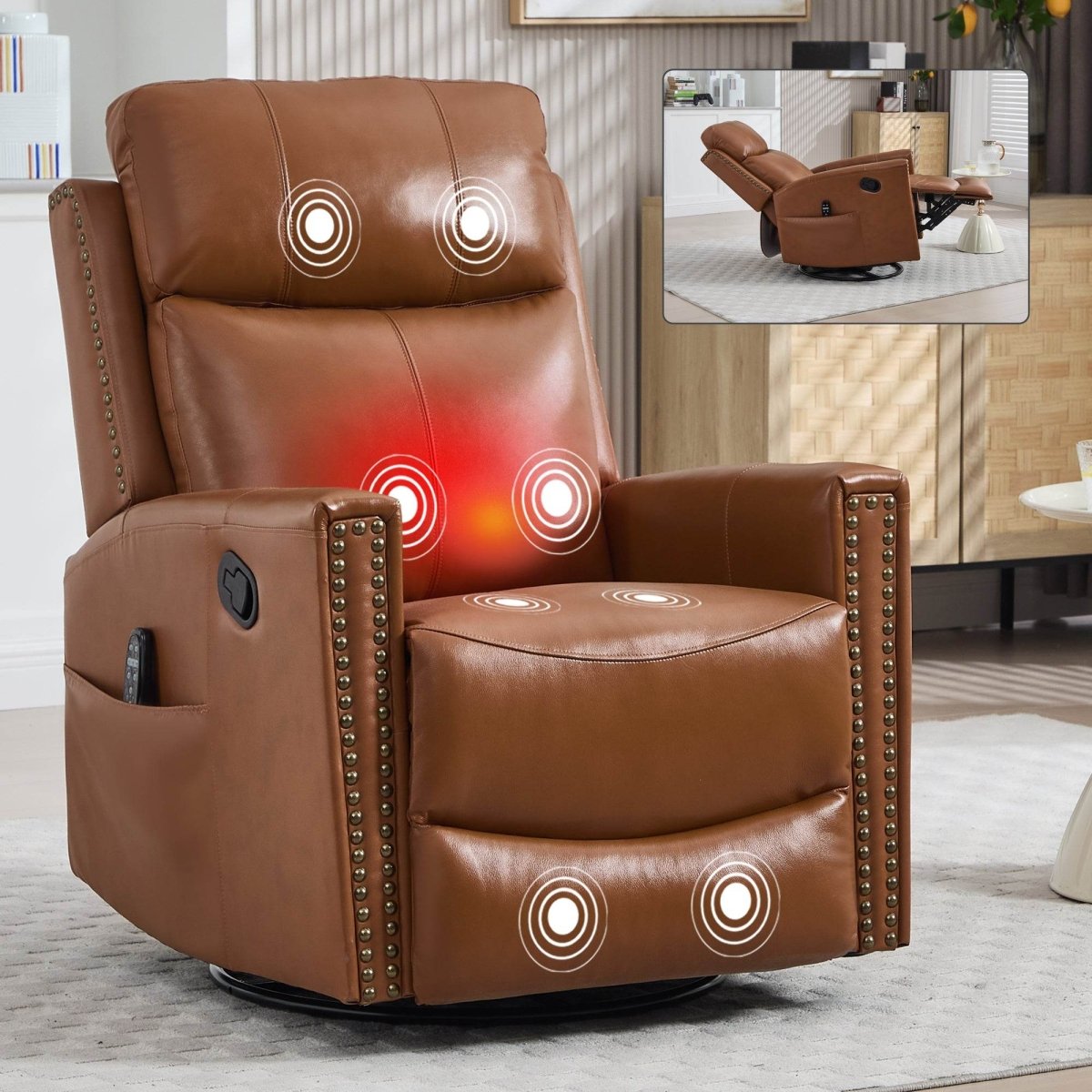 Genuine Leather Medium - Firm Heat Massage Recliner Chair - Serenova - Omega Lifestyles