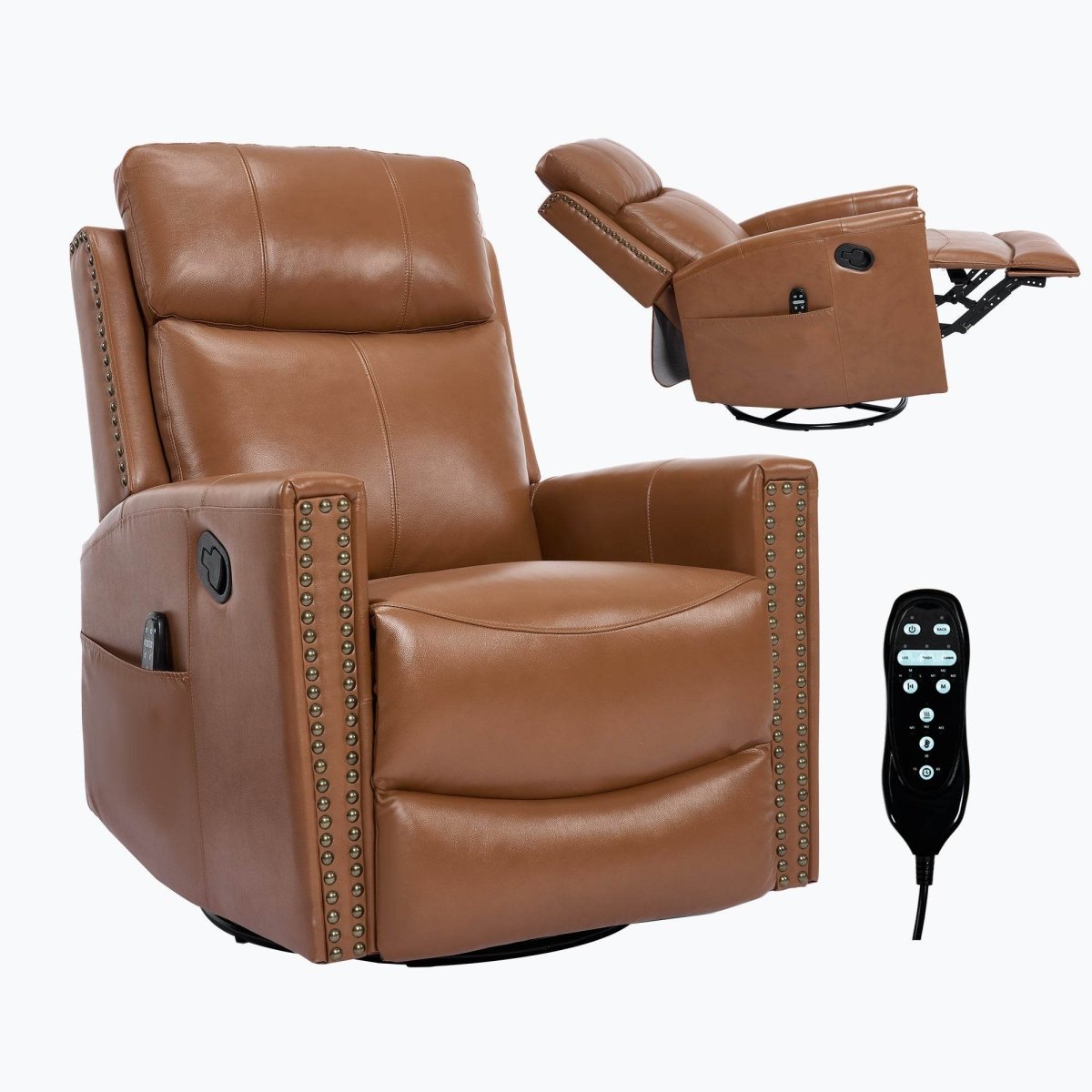 Genuine Leather Medium - Firm Heat Massage Recliner Chair - Serenova - Omega Lifestyles