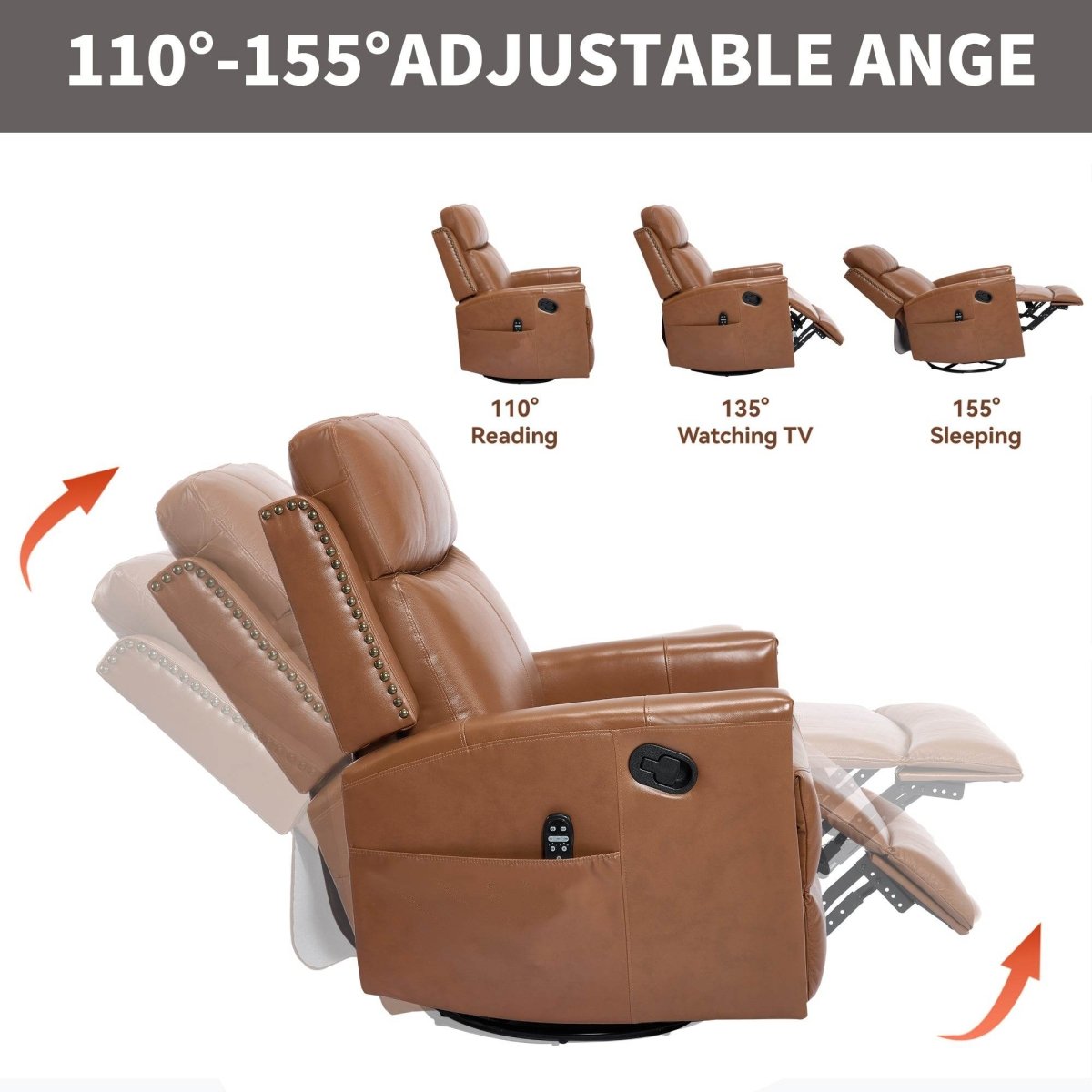 Genuine Leather Medium - Firm Heat Massage Recliner Chair - Serenova - Omega Lifestyles
