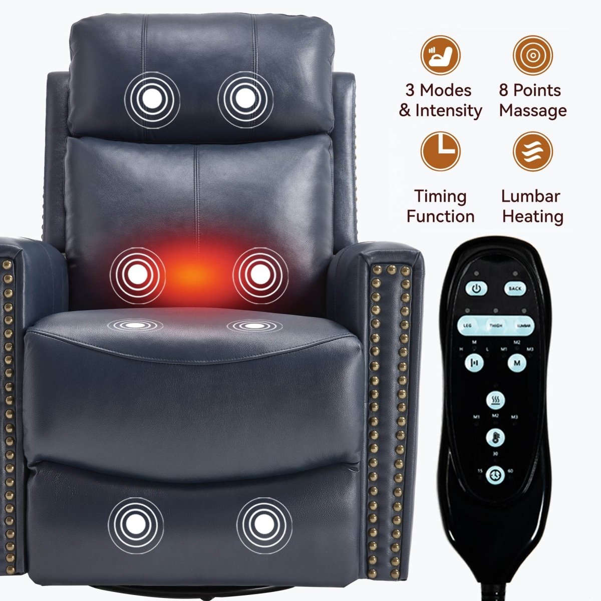 Genuine Leather Medium - Firm Heat Massage Swivel Recliner Chair - Serenova - Omega Lifestyles