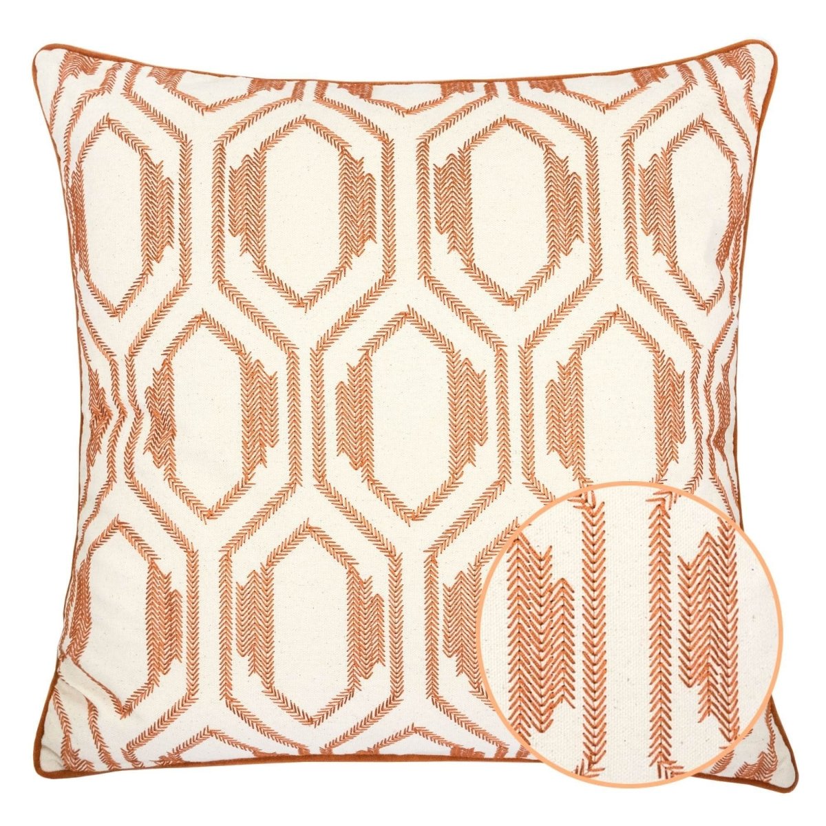 Geometric Embroidered Cotton Throw Pillow Rust Accent - Serenova - Omega Lifestyles